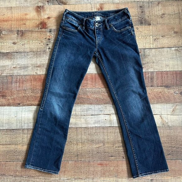 Silver Jeans Santorini Cropped Low Rise Denim Jeans in Dark Wash Blue -27 - Picture 1 of 10